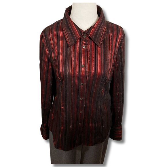 TRIBAL Button Up Shirt Long Sleeved RED BLACK MEDIUM 12 - Picture 1 of 8